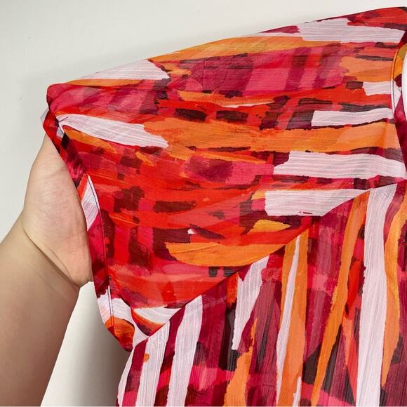 Liz Claiborne Women Chiffon Orange Blouse Abstract Geometric Print Plus Size 1X - Picture 3 of 10